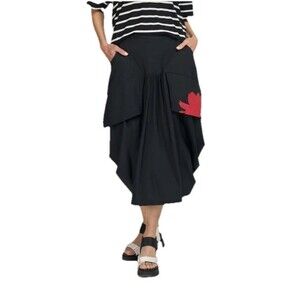 Alembika Tembika Gotta Have Art Skirt Black Red Flower Cocoon Midi NWT US 12-14